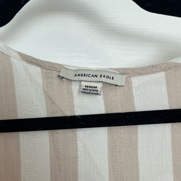 TAN STRIPED AEO TIE FRONT CROP TOP - Picture 4 of 4